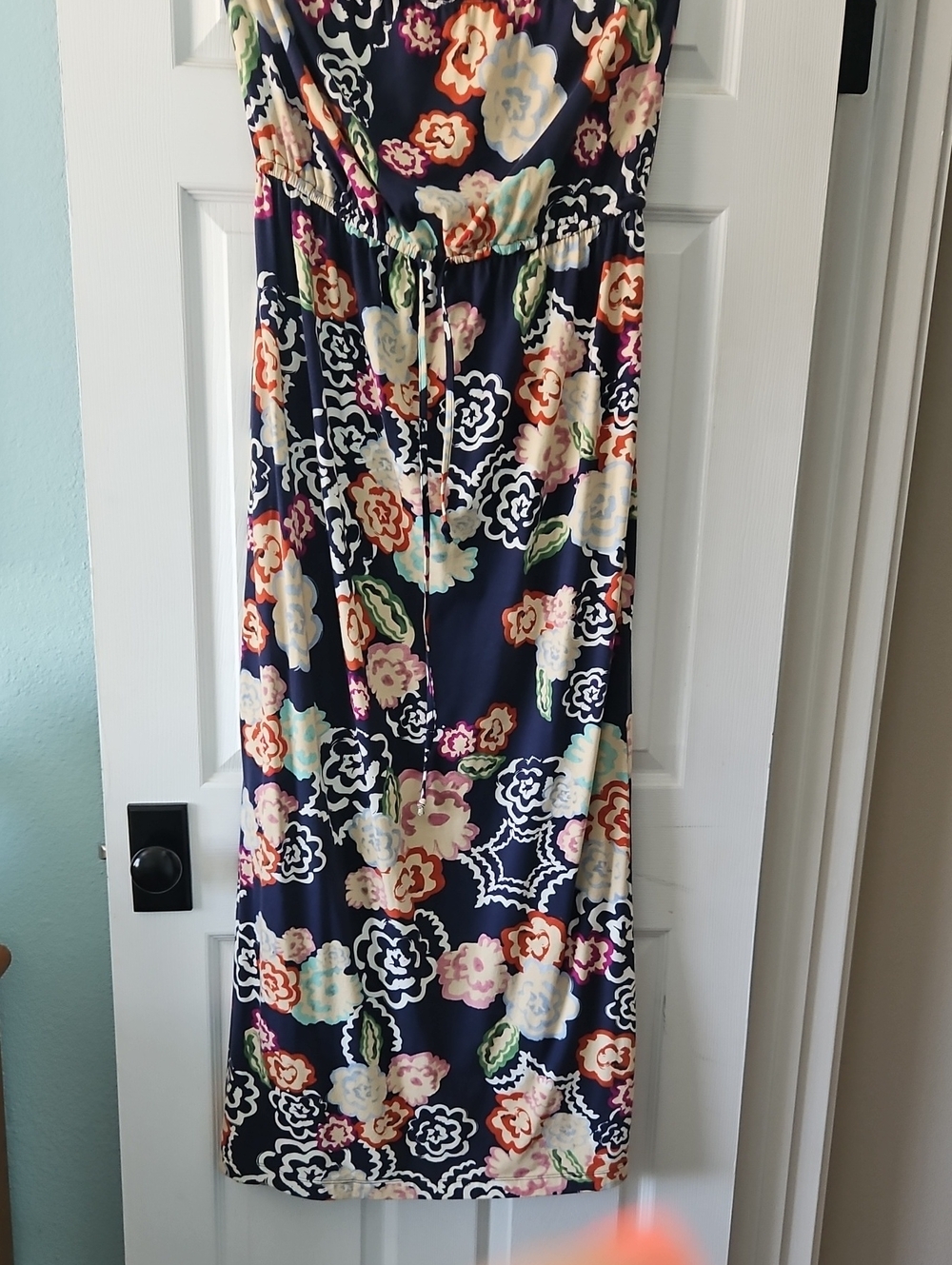 CAbi Navy Floral Maxi Skirt with Drawstring Waist
